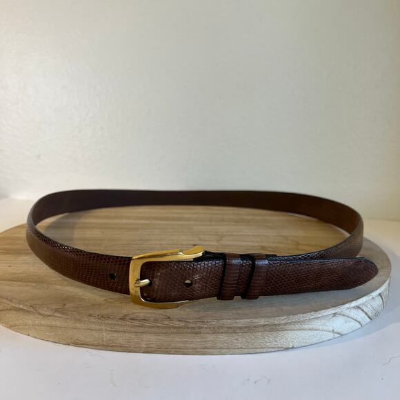 Cale Vintage Brown Genuine Lizard Leather Made in Spain Brass Belt Size XL - Picture 8 of 9